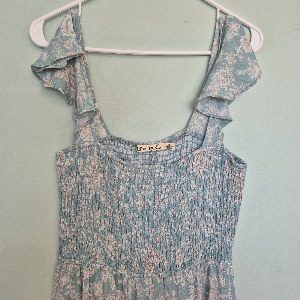 Liberty Love Women's Feminine Teal Paisley Ruffle Wide Leg Jumpsuit Size XL - Picture 3 of 6